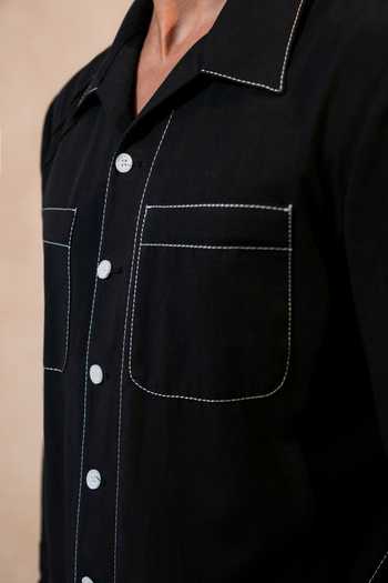Buy_Madhav Agasti_Black Handloom Cotton Hand Embroidered Shirt And Trouser Set _Online_at_Aza_Fashions