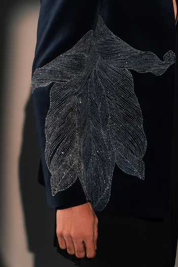 ROHIT DOSHI_Silver Velvet Crystals Glazure Bandhgala Jacket _Online_at_Aza_Fashions