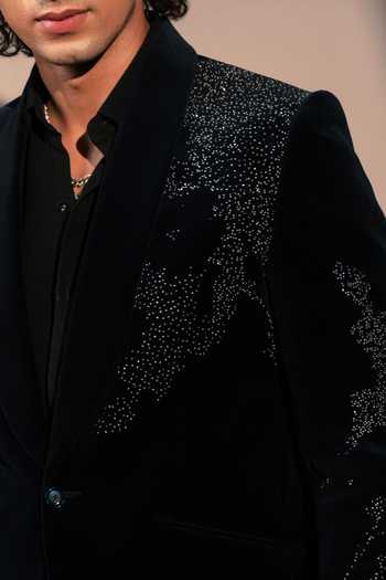 ROHIT DOSHI_Blue Velvet Silence Blazer _Online_at_Aza_Fashions