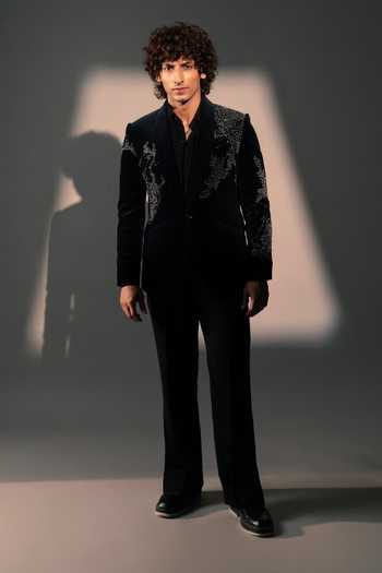 Buy_ROHIT DOSHI_Blue Velvet Silence Blazer _Online_at_Aza_Fashions