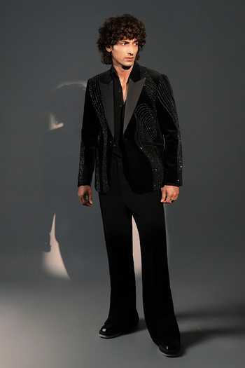 Shop_ROHIT DOSHI_Black Velvet Assassin Embellished Blazer _at_Aza_Fashions