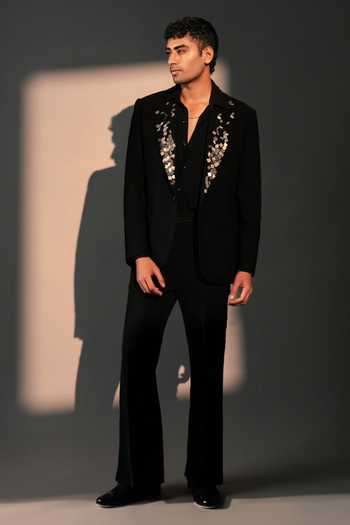 Shop_ROHIT DOSHI_Black Polyester Blazed Authority Embellished _at_Aza_Fashions