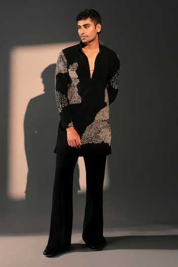 Shop_ROHIT DOSHI_Black Polyester Multiverse Embroidered Kurta _at_Aza_Fashions
