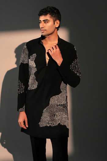 Buy_ROHIT DOSHI_Black Polyester Multiverse Embroidered Kurta _at_Aza_Fashions