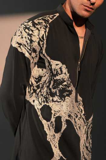 ROHIT DOSHI_Grey Ancient Layers Embroidered Kurta _Online_at_Aza_Fashions