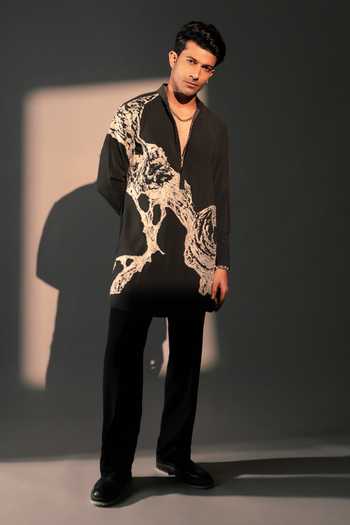 Shop_ROHIT DOSHI_Grey Ancient Layers Embroidered Kurta _at_Aza_Fashions
