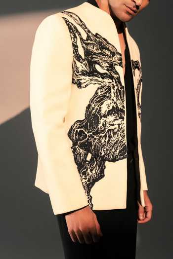 Buy_ROHIT DOSHI_Off White Polyester Ancient Layers Bandhgala Jacket _Online_at_Aza_Fashions