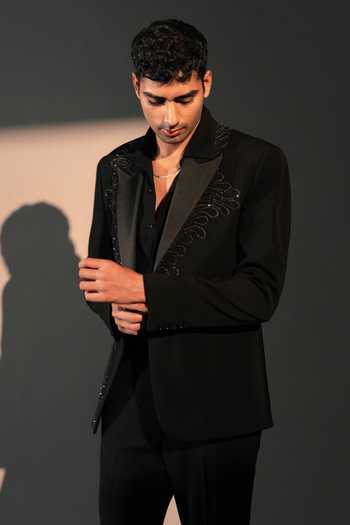 Buy_ROHIT DOSHI_Black Polyester Erosia Embroidered Blazer _Online_at_Aza_Fashions