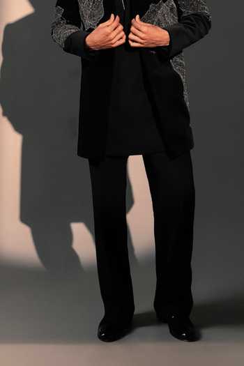 ROHIT DOSHI_Black Velvet, Polyester Velvique Embroidered Jacket And Kurta Set _Online_at_Aza_Fashions