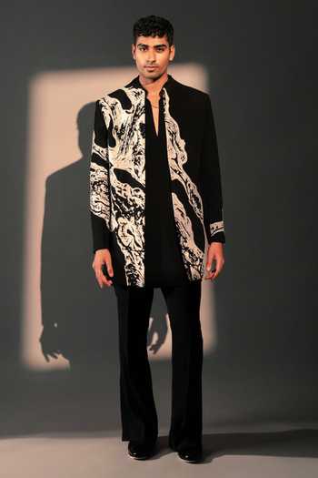 Buy_ROHIT DOSHI_Black Polyester Ancient Layers Embroidered Jacket And Kurta Set _at_Aza_Fashions