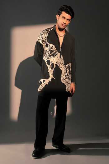 Shop_ROHIT DOSHI_Grey Fabric Ancient Layers Embroidered Kurta Set _at_Aza_Fashions