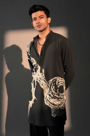 ROHIT DOSHI_Grey Fabric Ancient Layers Embroidered Kurta Set _Online_at_Aza_Fashions