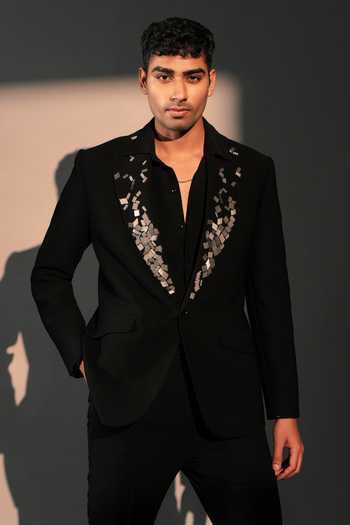 ROHIT DOSHI_Black Polyester Blazed Authority Embroidered Suit Pant Set _Online_at_Aza_Fashions