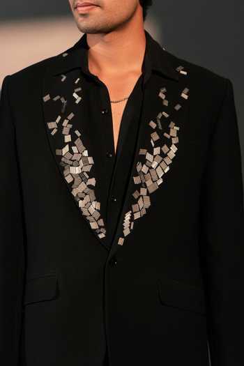 Buy_ROHIT DOSHI_Black Polyester Blazed Authority Embroidered Suit Pant Set _Online_at_Aza_Fashions