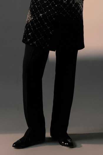 ROHIT DOSHI_Black Velvet, Polyester Disorder Embroidered Sherwani And Pant Set _Online_at_Aza_Fashions