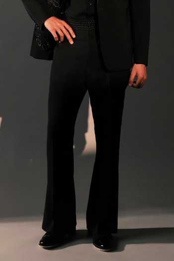 ROHIT DOSHI_Black Polyester Erosia Embroidered Suit And Pant Set _Online_at_Aza_Fashions