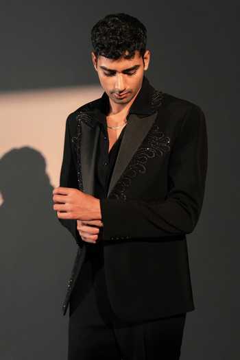 Buy_ROHIT DOSHI_Black Polyester Erosia Embroidered Suit And Pant Set _Online_at_Aza_Fashions