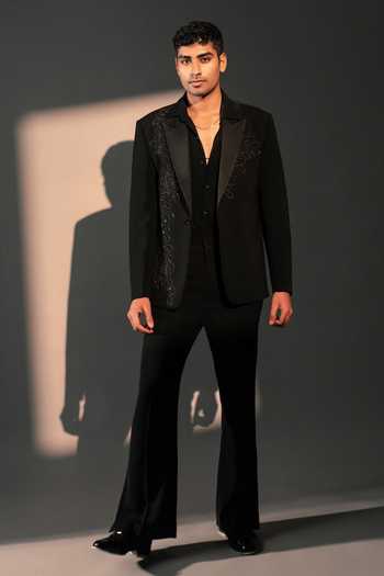 Shop_ROHIT DOSHI_Black Polyester Erosia Embroidered Suit And Pant Set _at_Aza_Fashions