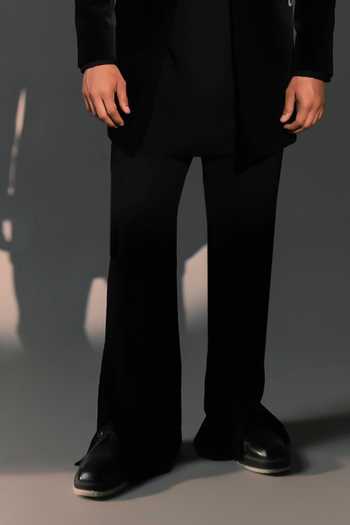 ROHIT DOSHI_Black Velvet, Polyester Liquid Burn Embroidered Jacket And Kurta Set _Online_at_Aza_Fashions