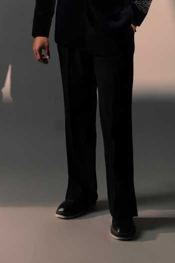 ROHIT DOSHI_Blue Velvet, Cotton Silence Embroidered Suit And Pant Set _Online_at_Aza_Fashions