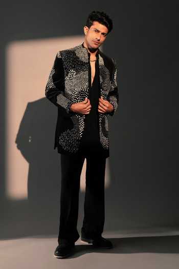 Buy_ROHIT DOSHI_Black Multiverse Embroidered Jacket And Kurta Set _at_Aza_Fashions
