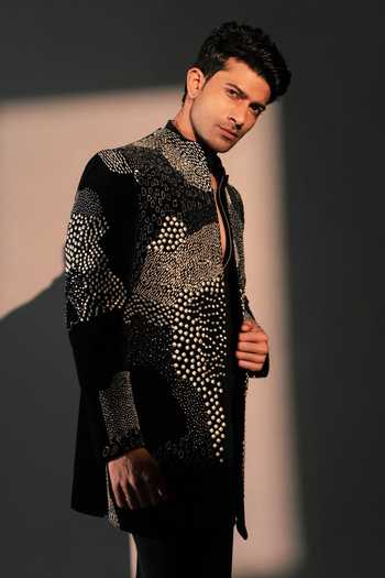Shop_ROHIT DOSHI_Black Multiverse Embroidered Jacket And Kurta Set _at_Aza_Fashions