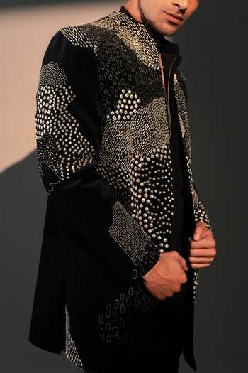 Shop_ROHIT DOSHI_Black Multiverse Embroidered Jacket And Kurta Set _Online_at_Aza_Fashions