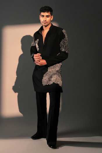 Shop_ROHIT DOSHI_Black Velvet Multiverse Embroidered Kurta And Pant Set _at_Aza_Fashions