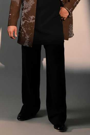 ROHIT DOSHI_Brown Polyester Prison Break Embroidered Jacket And Kurta Set _Online_at_Aza_Fashions