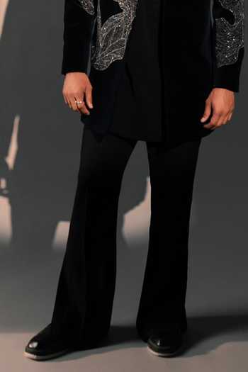 ROHIT DOSHI_Blue Velvet, Polyester Serein Embroidered Jacket And Kurta Set _Online_at_Aza_Fashions