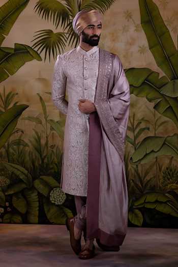 Buy_Punit Arora_Pink Silk, Jacquard Embroidered Sherwani Set _Online_at_Aza_Fashions