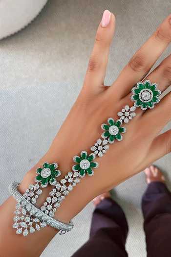 Buy_PRERTO_Emerald Green Looping Around Four Florals Studded Hand Harness _at_Aza_Fashions