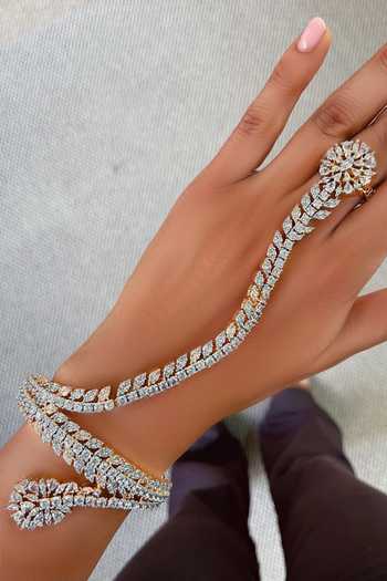 Buy_PRERTO_Gold Plated Two Tone North South Studded Hand Harness _at_Aza_Fashions