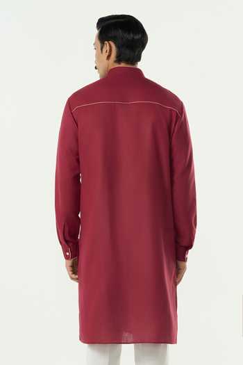 Shop_Line Out Line_Maroon Cotton Embroidered Lume City Kurta _at_Aza_Fashions