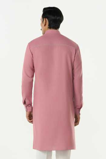 Shop_Line Out Line_Pink Cotton Lume City Thread Embroidered Kurta _at_Aza_Fashions
