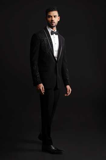 Buy_Sven Suits_Black Polyester Embroidered Blazer Pant Set _at_Aza_Fashions