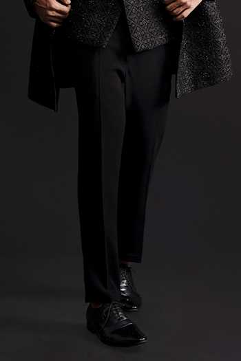 Sven Suits_Black Velvet Embroidered Sherwani Set _Online_at_Aza_Fashions