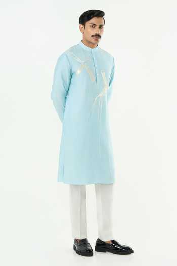 Line Out Line_Blue Chanderi Axis Embroidered Kurta _at_Aza_Fashions