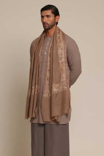 Buy_SHAZA_Brown Forest Artwork Wool Stole _at_Aza_Fashions