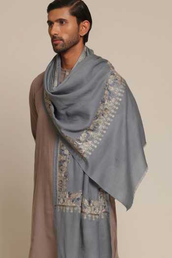 Shop_SHAZA_Blue Forest Artwork Embroidered Stole _at_Aza_Fashions
