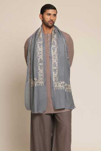 Buy_SHAZA_Blue Forest Artwork Embroidered Stole _at_Aza_Fashions