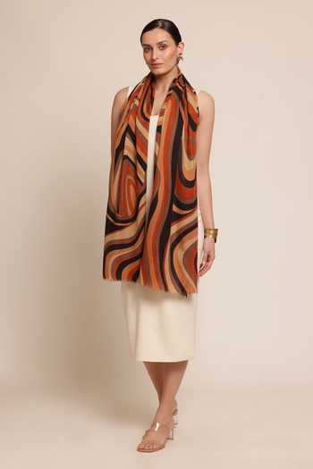 Shop_SHAZA_Multi Color Disruption Ink Strokes Pashmina Stole _at_Aza_Fashions