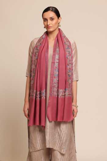 Buy_SHAZA_Pink Forest Embroidered Wool Stole _at_Aza_Fashions