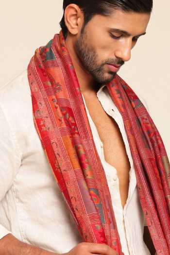Shop_SHAZA_Multi Color Wool Forest Print Heritage Stole _at_Aza_Fashions