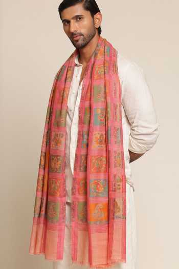 Shop_SHAZA_Multi Color Wool Checks Print Heritage Stole _at_Aza_Fashions