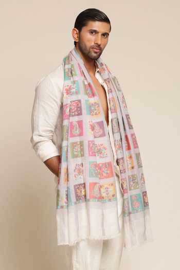 Shop_SHAZA_Multi Color Check Print Wool Heritage Stole _at_Aza_Fashions
