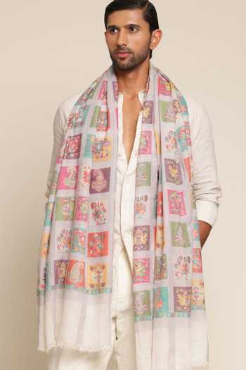 Buy_SHAZA_Multi Color Check Print Wool Heritage Stole _at_Aza_Fashions