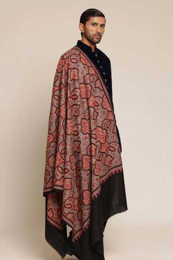 Buy_SHAZA_Multi Color Pashmina Kalamkari Embroidered Shawl _at_Aza_Fashions