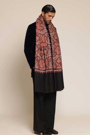 Shop_SHAZA_Multi Color Pashmina Kalamkari Embroidered Shawl _at_Aza_Fashions