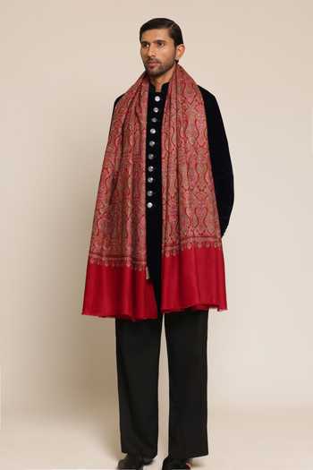 Shop_SHAZA_Multi Color Kalamkari Luxe Embroidered Shawl _at_Aza_Fashions